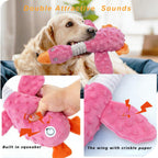 Squeaky Dog Toys For Aggressive Chewers, Durable Stuffed Animal Plush Dog Toy With Soft Fabric For Large, Medium & Small Dogs, Interactive Puppy Chew Toy For Teething, Crinkle Duck Dog Toy - Pink