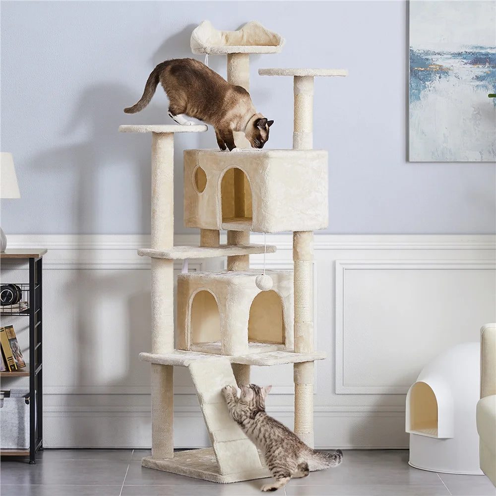 Ultimate 70" Double Condo Cat Tree with Scratching Posts - Creamy Comfort for Your Feline Friends!