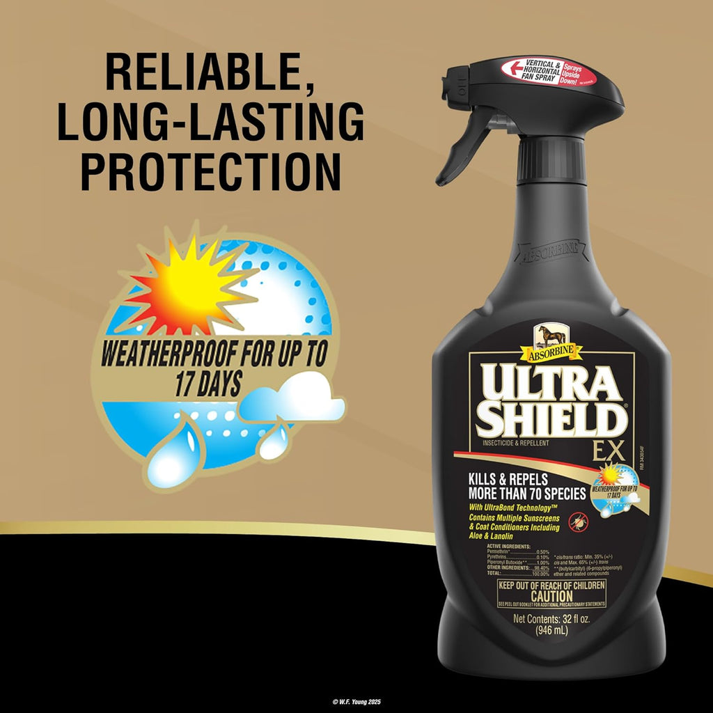 Absorbine UltraShield EX Fly Spray Insecticide Horses Dogs Animals 32 oz.