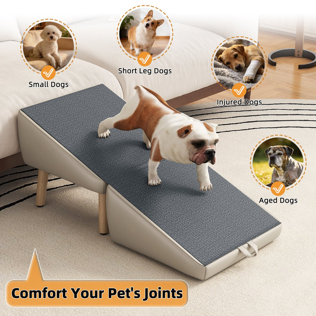 Dog Stairs for Small Dogs and Cats, Foldable 2-in-1 Wooden Pet Steps