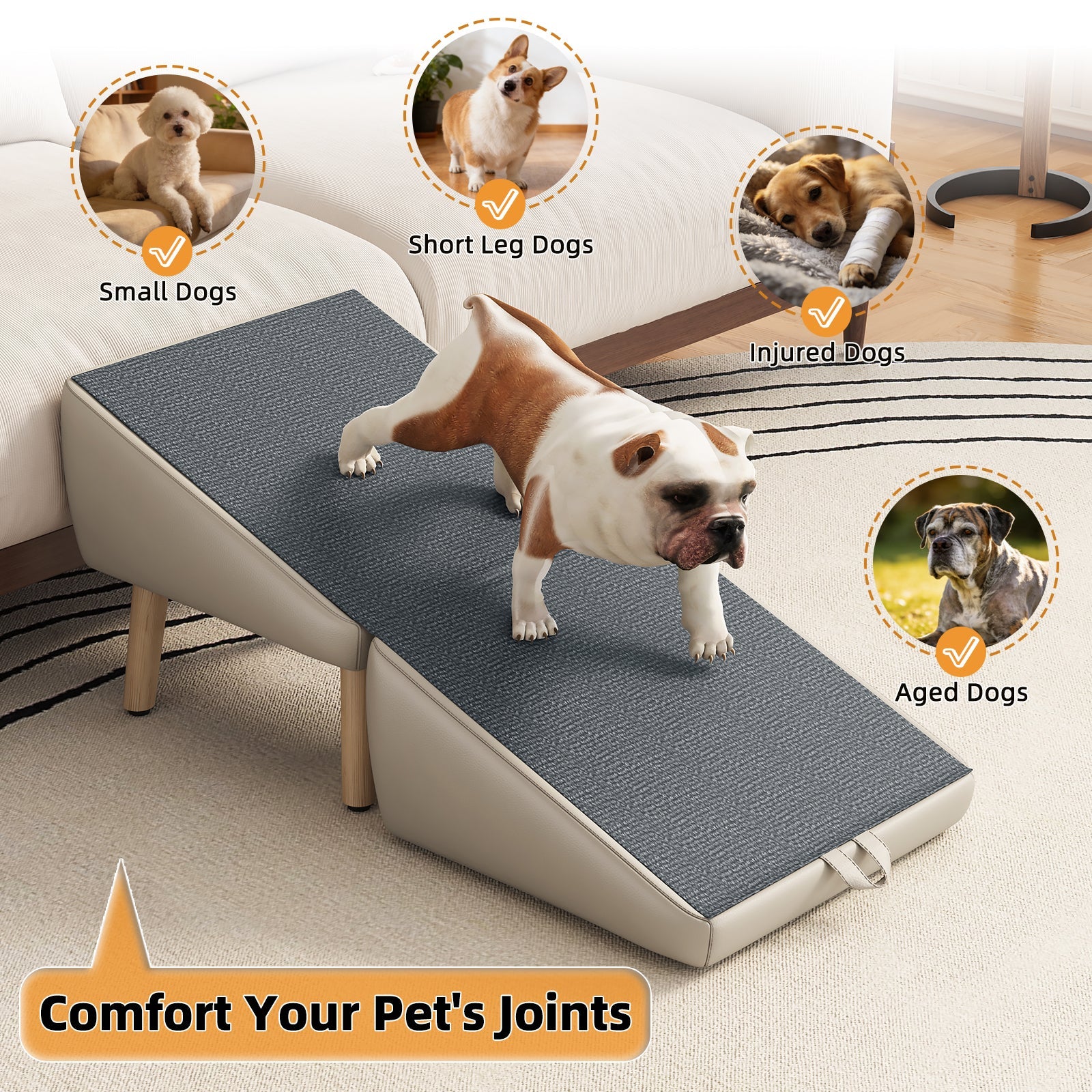 Dog Stairs for Small Dogs and Cats, Foldable 2-in-1 Wooden Pet Steps
