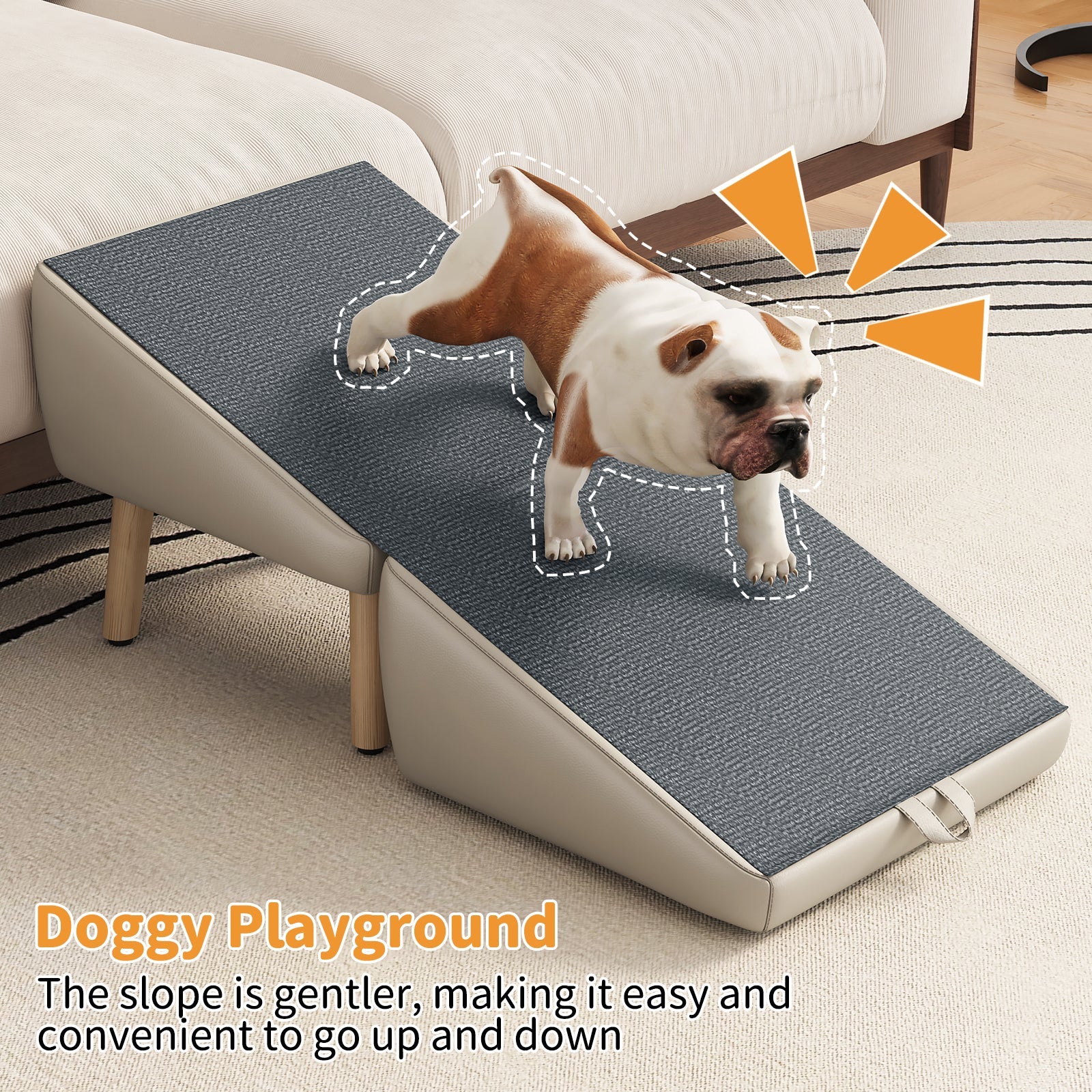 Dog Stairs for Small Dogs and Cats, Foldable 2-in-1 Wooden Pet Steps
