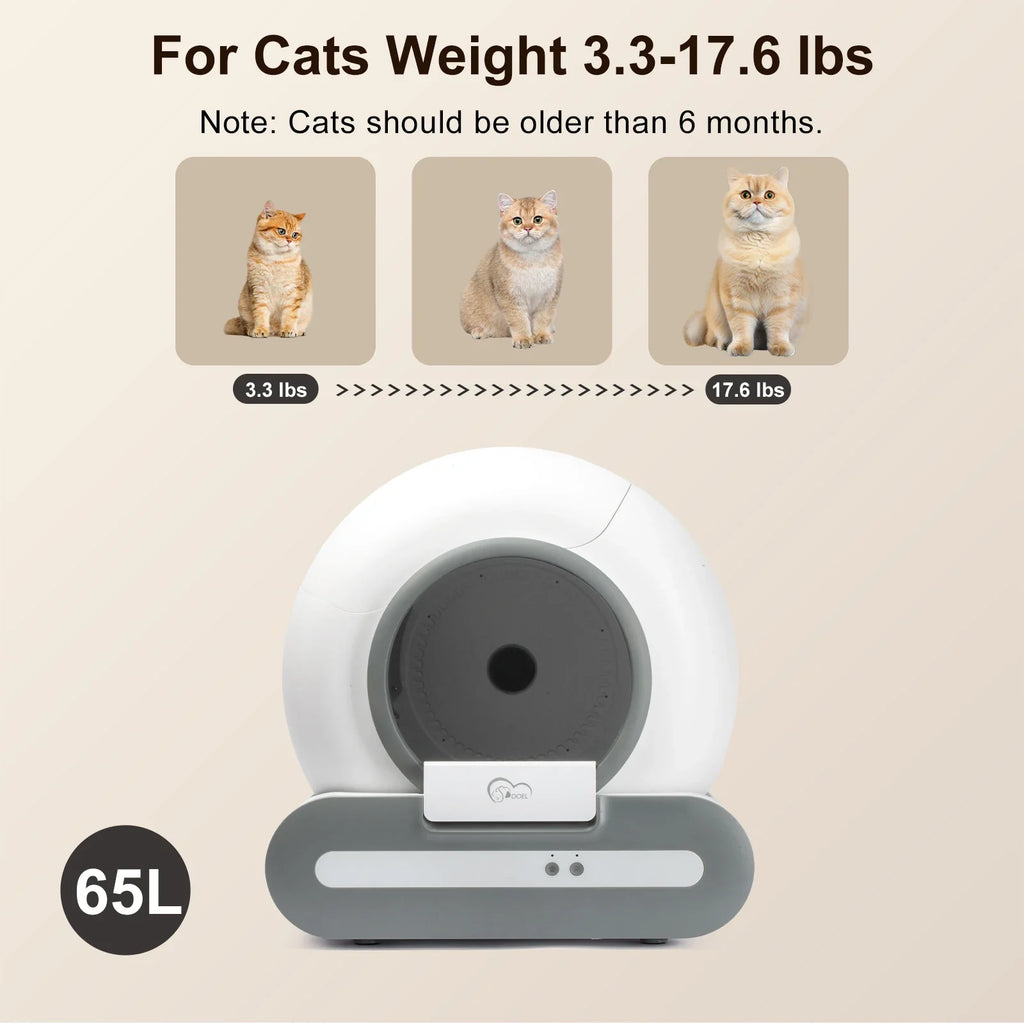 DOEL 65L Self-Cleaning Cat Litter Box with App Control | Automatic Smart Litter Box