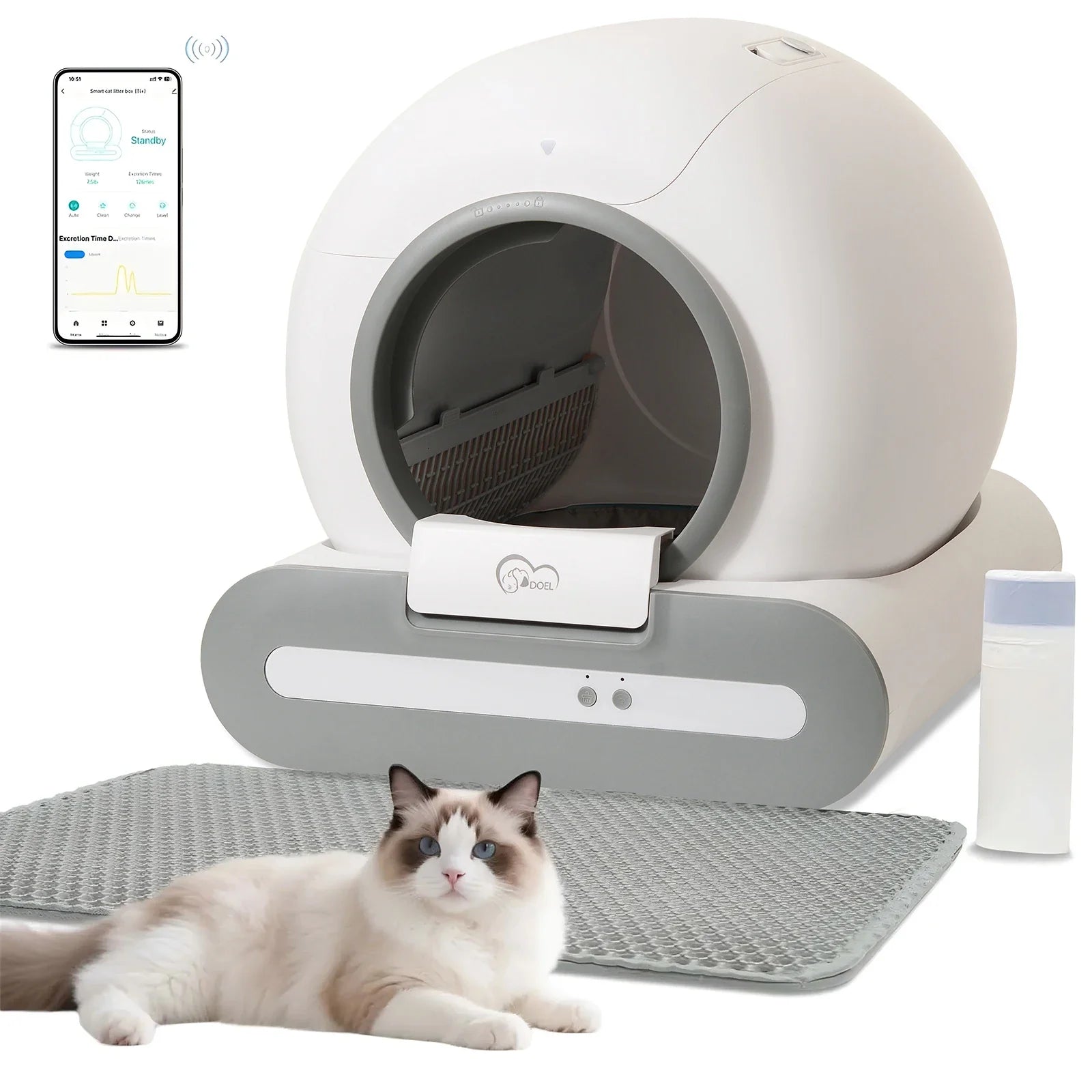 DOEL 65L Self-Cleaning Cat Litter Box with App Control | Automatic Smart Litter Box