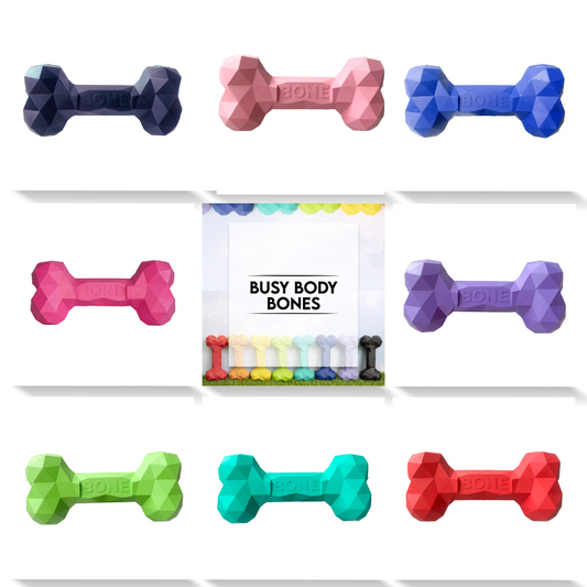 Busy Body Bone: Durable Rubber Dog Toy for Engaging Playtime & Treat Dispensing | 3 Sizes, 8 Colors