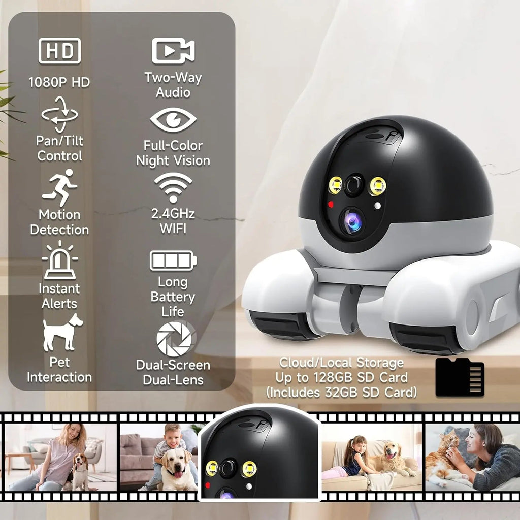 WiFi Robot Pet Camera – 1080P, 2-Way Talk, Night Vision & Motion Detection