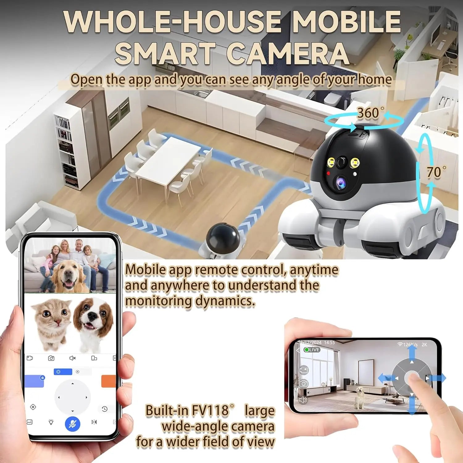 WiFi Robot Pet Camera – 1080P, 2-Way Talk, Night Vision & Motion Detection