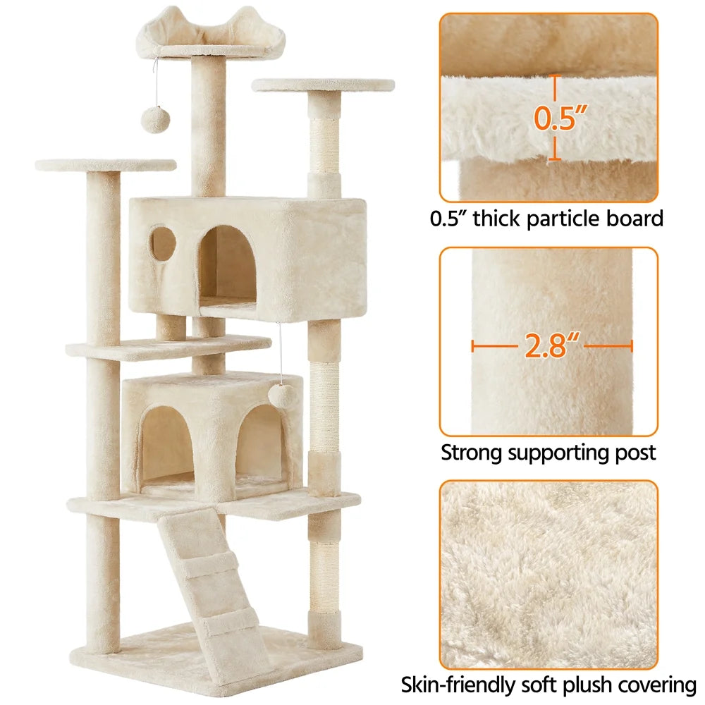 Ultimate 70" Double Condo Cat Tree with Scratching Posts - Creamy Comfort for Your Feline Friends!