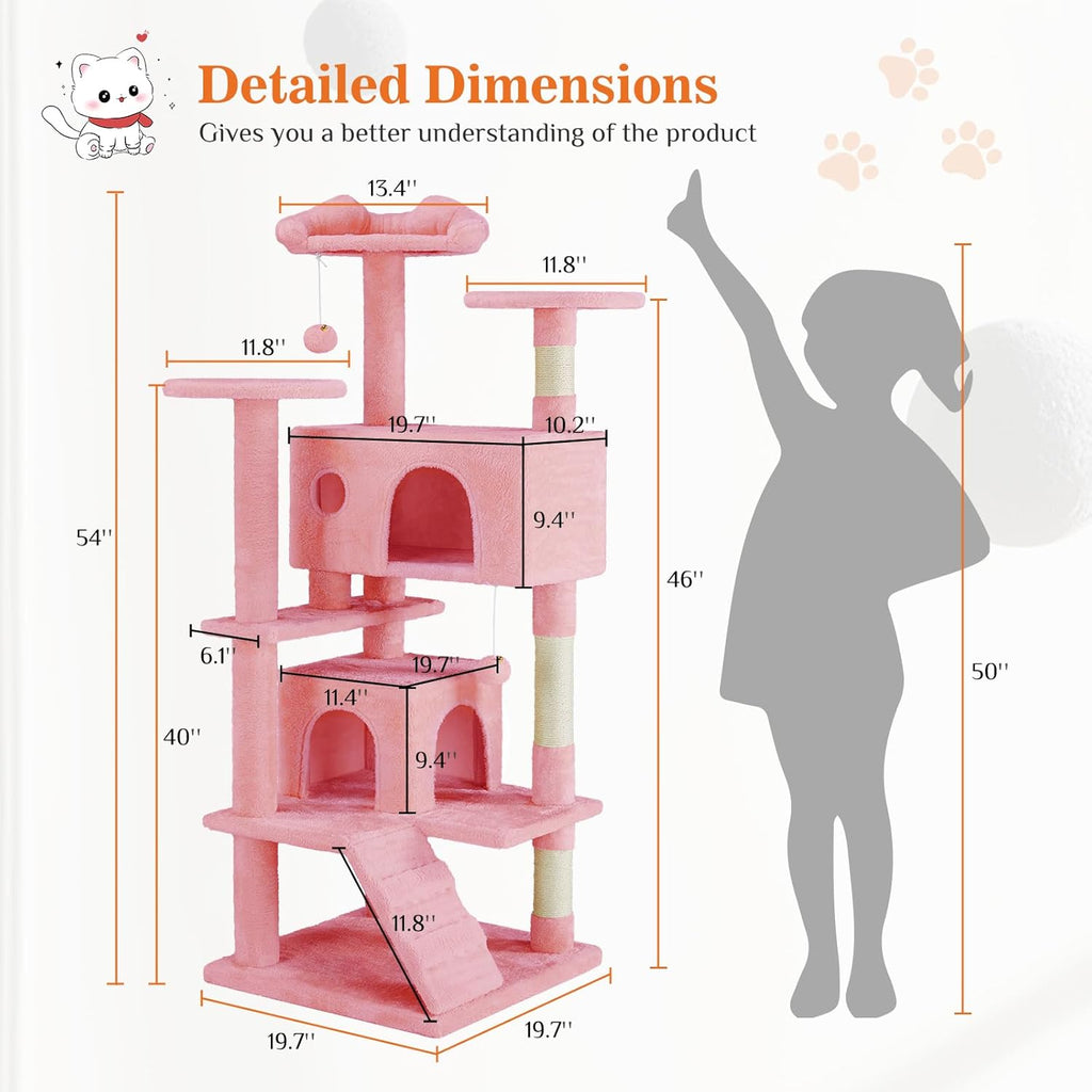 54 -Cat Tree Tower - Multi-level With Sisal Grab Post, Indoor Apartment With Ladder, Plush Toys, Rest And Play