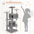 54 -Cat Tree Tower - Multi-level With Sisal Grab Post, Indoor Apartment With Ladder, Plush Toys, Rest And Play