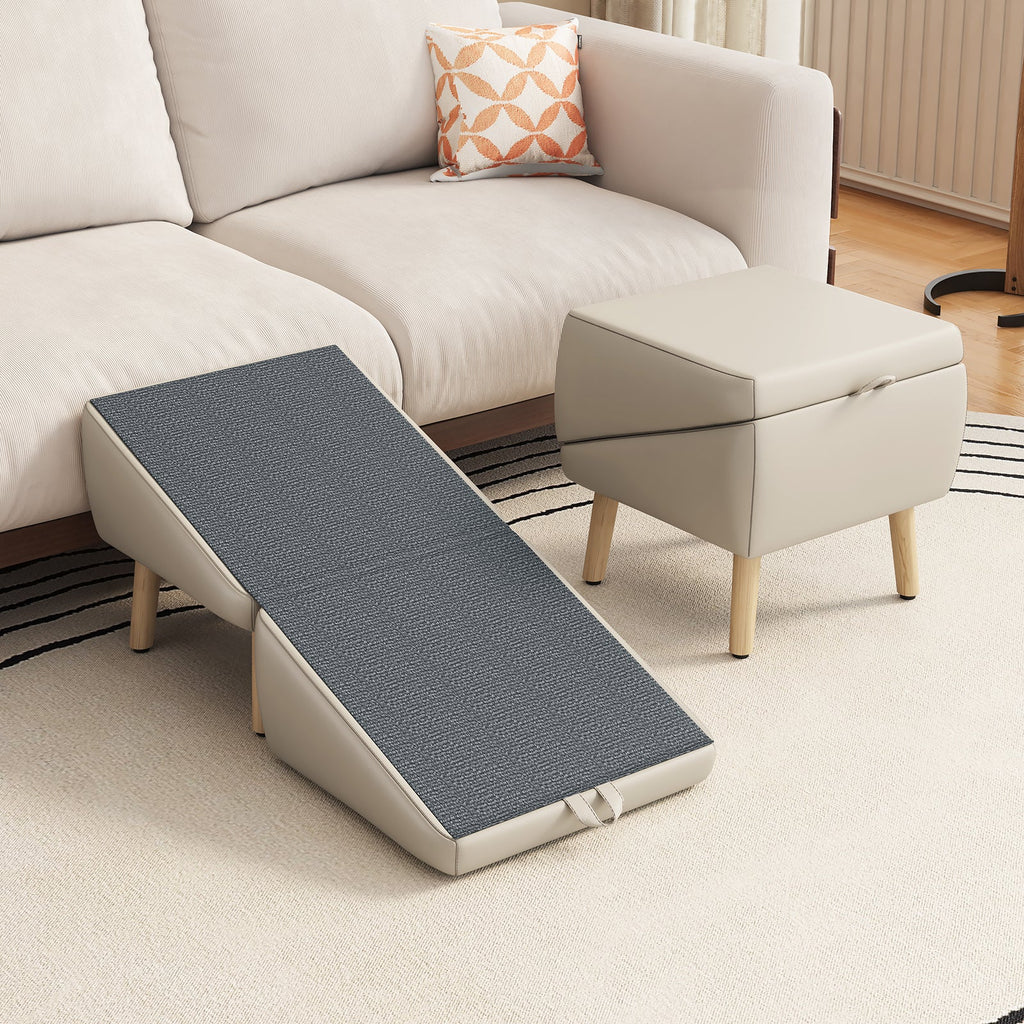 Dog Stairs for Small Dogs and Cats, Foldable 2-in-1 Wooden Pet Steps