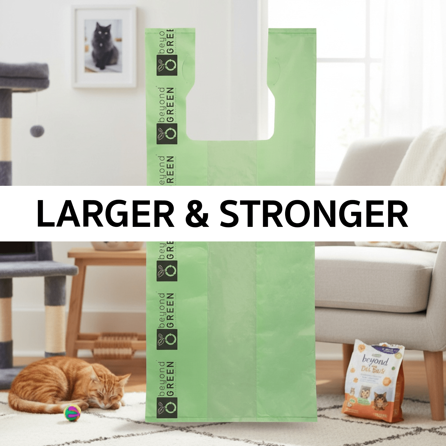 Large Cat Litter Bags – 10" x 20" with 7" Gusset & Handles | Heavy-Duty | Made in USA | beyondGREEN