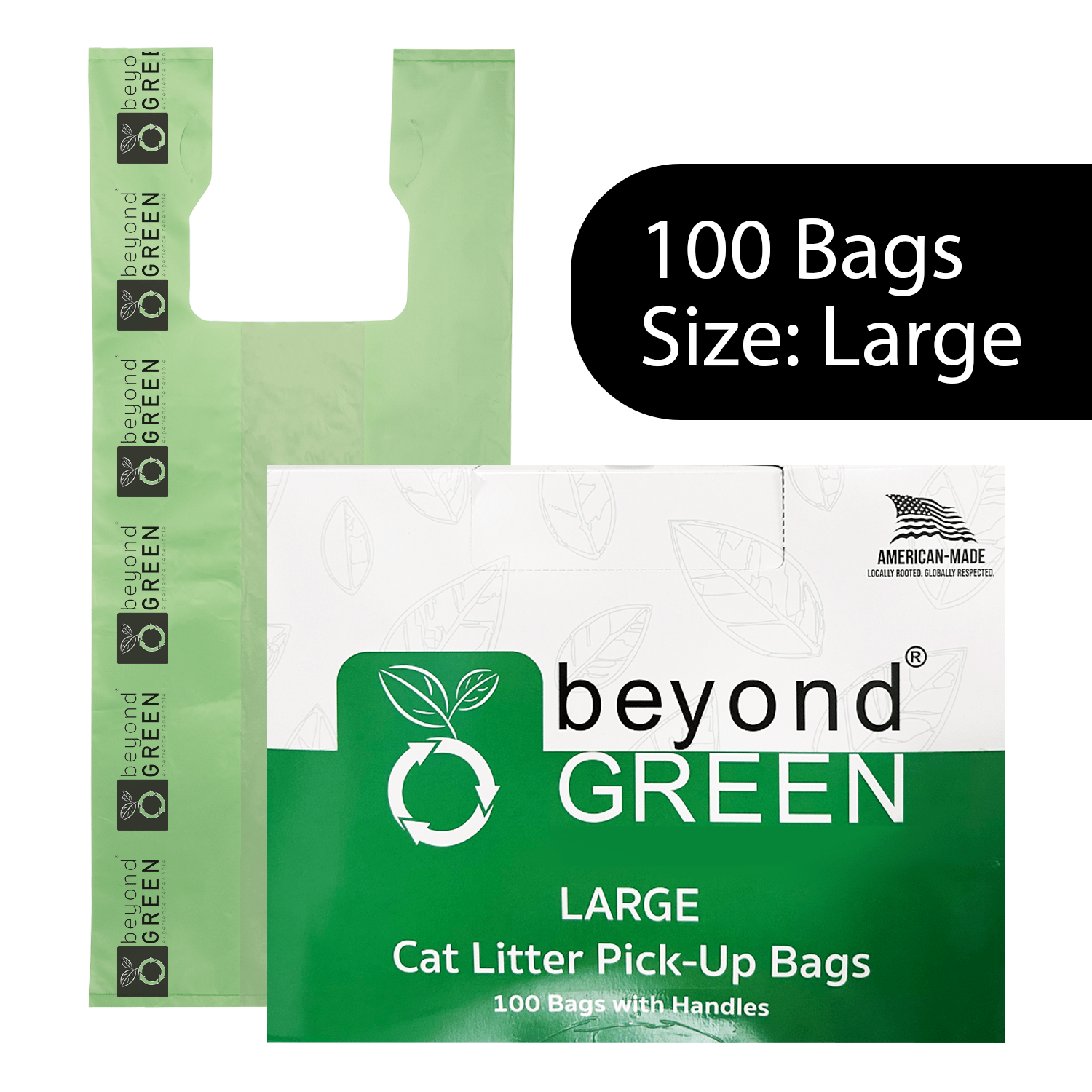 Large Cat Litter Bags – 10" x 20" with 7" Gusset & Handles | Heavy-Duty | Made in USA | beyondGREEN
