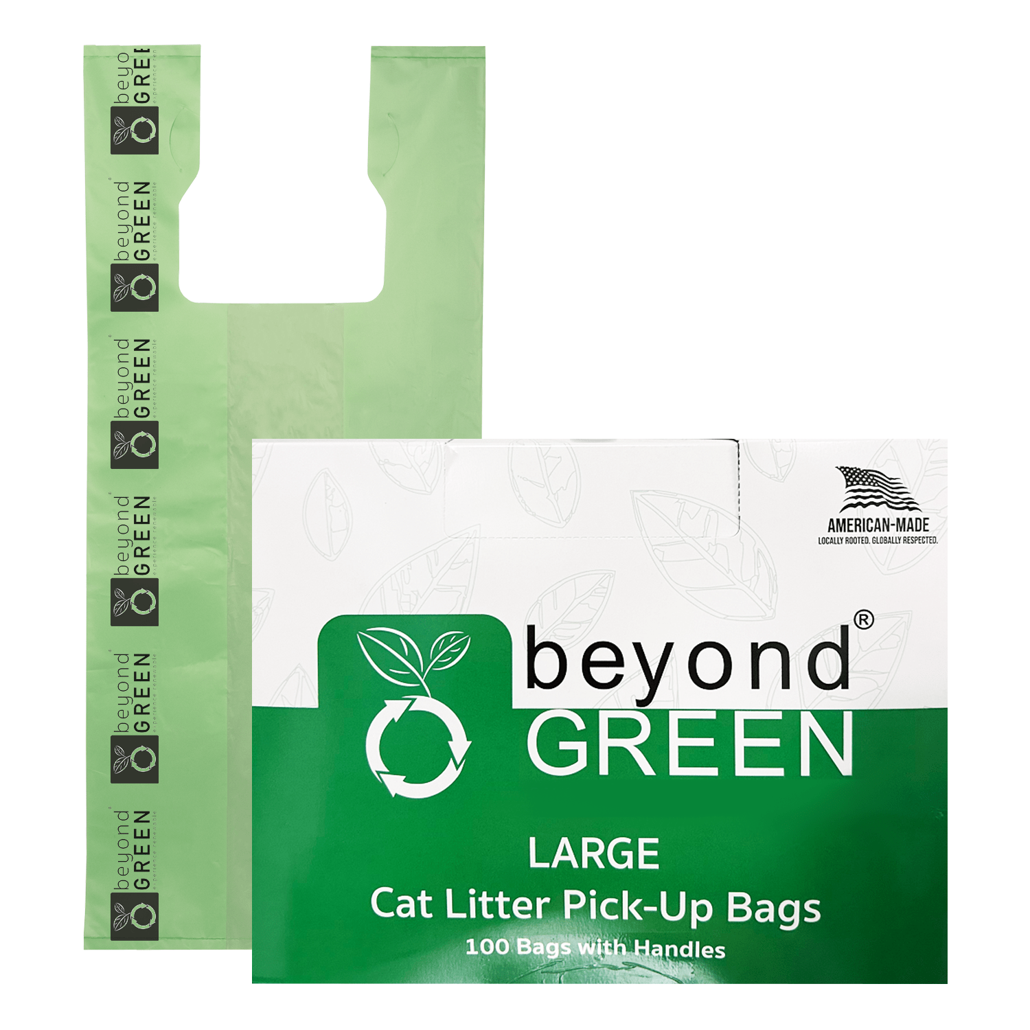 Large Cat Litter Bags – 10" x 20" with 7" Gusset & Handles | Heavy-Duty | Made in USA | beyondGREEN