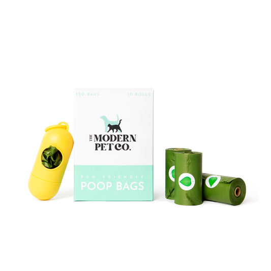The Modern Pet Company Dog Poop Bags, Extra Thick and Strong Poop Bags for Dogs, Guaranteed Leak-proof, 15 Doggy Bags Per Roll - Carrier Hook Included